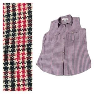 Vintage 1990s Houndstooth Plaid Cotton Sleeveless Shirt / Medium ^